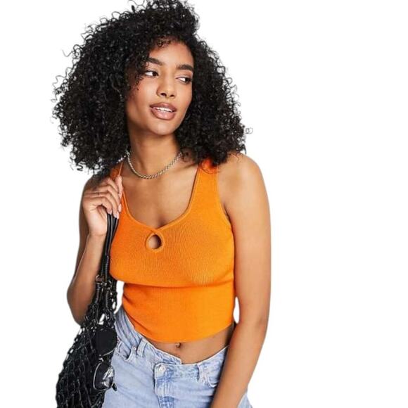 & Other Stories Orange Knit Keyhole Tank Top Ribbed Sleeveless Casual Size M - Picture 1 of 8